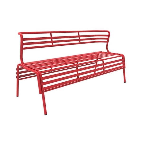 slide 1 of 1, Safco Cogo Indoor Outdoor Powder Coated Steel Bench with Back - Red