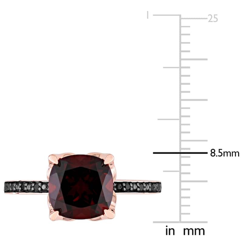 Miadora 10k Rose Gold Cushion-Cut Garnet and Black Diamond Ring
