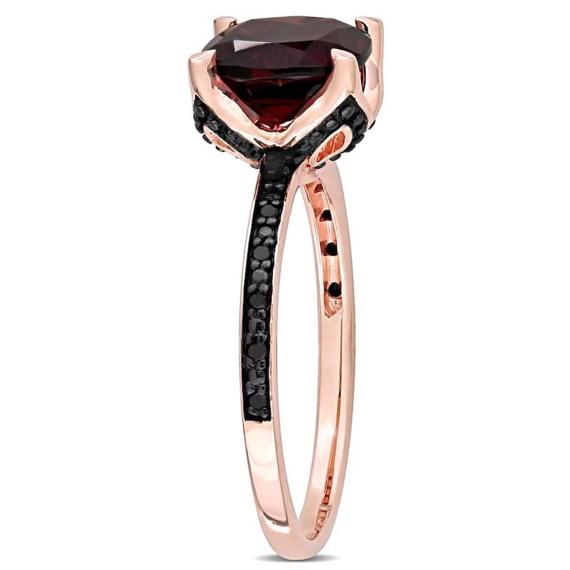 Miadora 10k Rose Gold Cushion-Cut Garnet and Black Diamond Ring