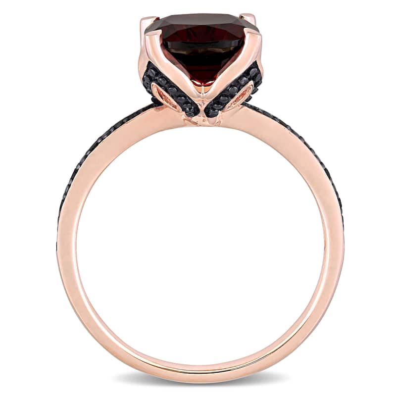 Miadora 10k Rose Gold Cushion-Cut Garnet and Black Diamond Ring