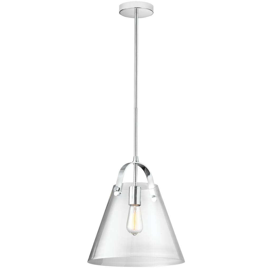 1 Light Incandescent Pendant, Polished Chrome with Clear Glass
