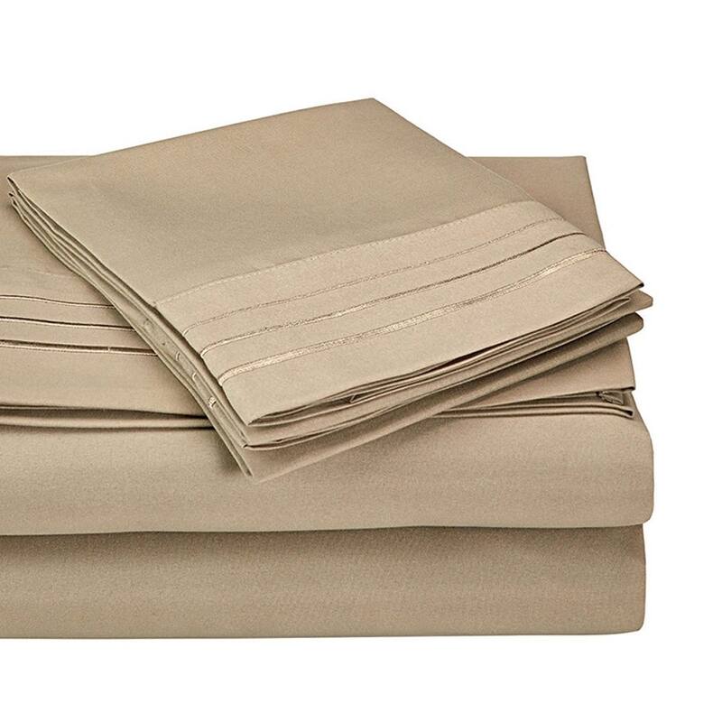 Kotter Home 3000 Series 3-Line Embroidered Bed Sheet Set - Tan - Full