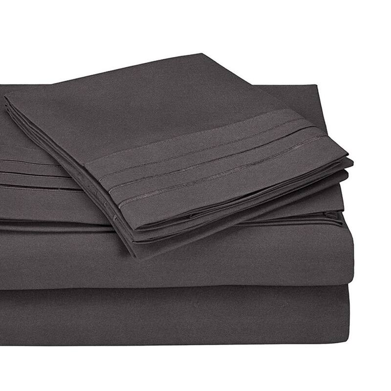 Kotter Home 3000 Series 3-Line Embroidered Bed Sheet Set - Charcoal - California King