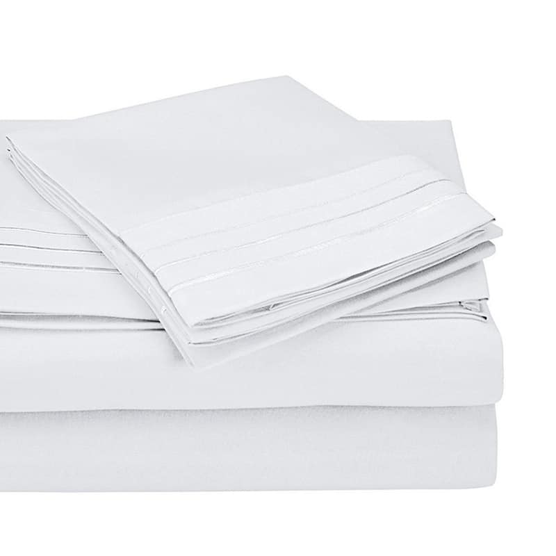 Kotter Home 3000 Series 3-Line Embroidered Bed Sheet Set - White - California King