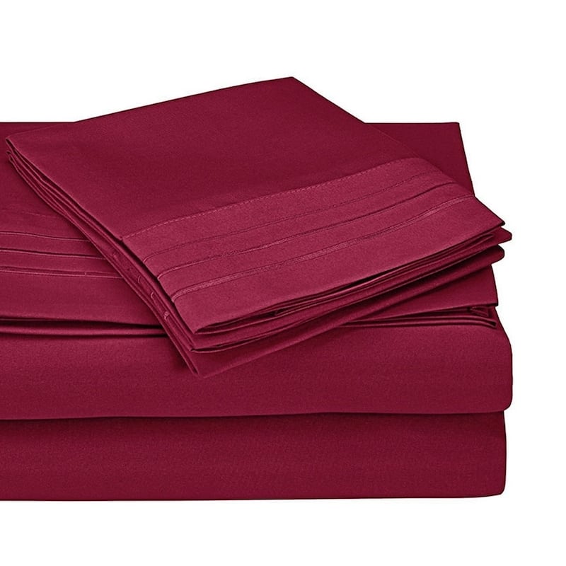 Kotter Home 3000 Series 3-Line Embroidered Bed Sheet Set - Black - Full
