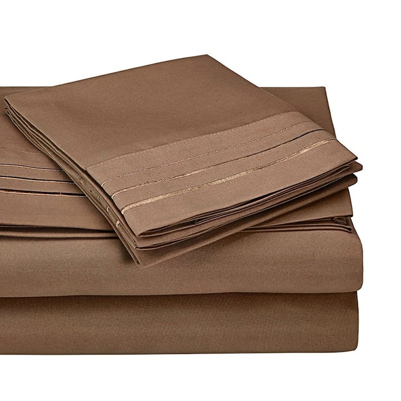 Kotter Home 3000 Series 3-Line Embroidered Bed Sheet Set - Taupe - California King