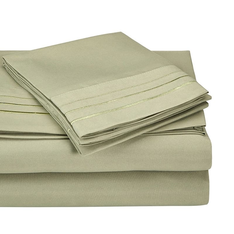 Kotter Home 3000 Series 3-Line Embroidered Bed Sheet Set - Sage - Full