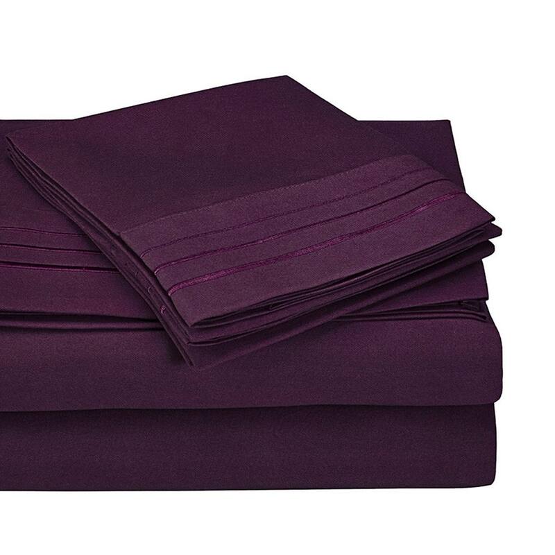 Kotter Home 3000 Series 3-Line Embroidered Bed Sheet Set - Plum - Twin