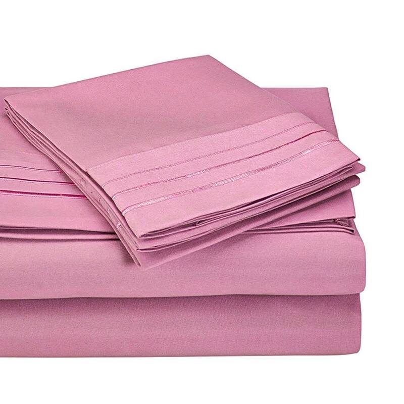 Kotter Home 3000 Series 3-Line Embroidered Bed Sheet Set - Pink - Queen