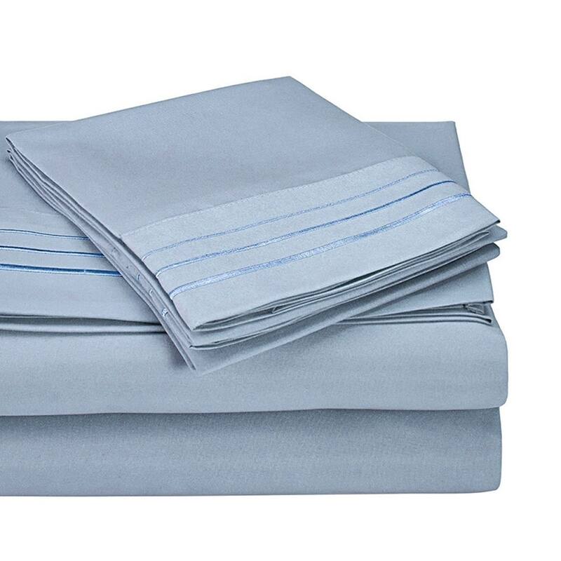 Kotter Home 3000 Series 3-Line Embroidered Bed Sheet Set - Light Blue - California King