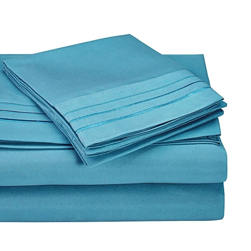 Kotter Home 3000 Series 3-Line Embroidered Bed Sheet Set - Aqua - Full