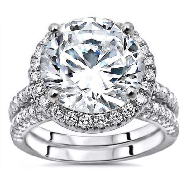 4.85ct TGW Round Moissanite and Diamond Engagement Ring Bridal Set 14k White Gold. Opens flyout.