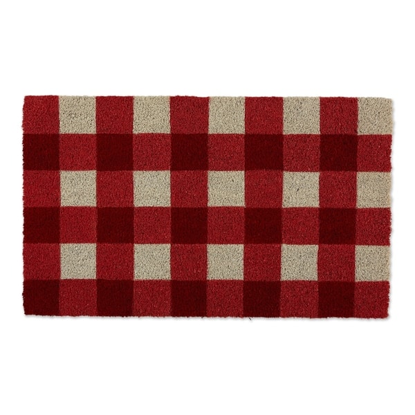 Washable Doormat Rug | Fade-Resistant | Winter Tartan Red Doormat | Ruggable