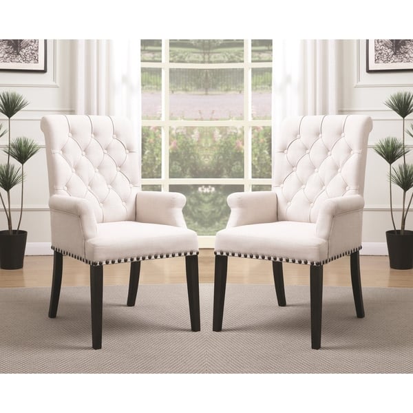 Shop Decorative Rolled Button Tufted Arm Chair With Nailhead Trim