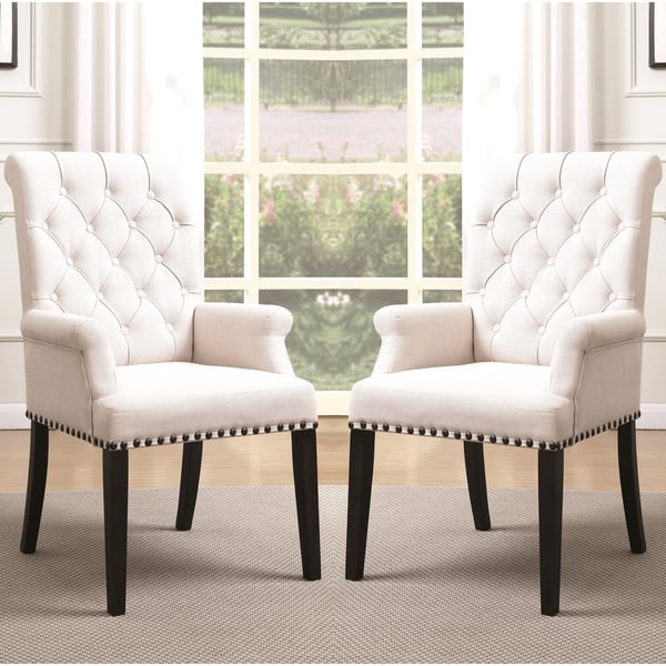 Shop Decorative Rolled Button Tufted Arm Chair With Nailhead Trim