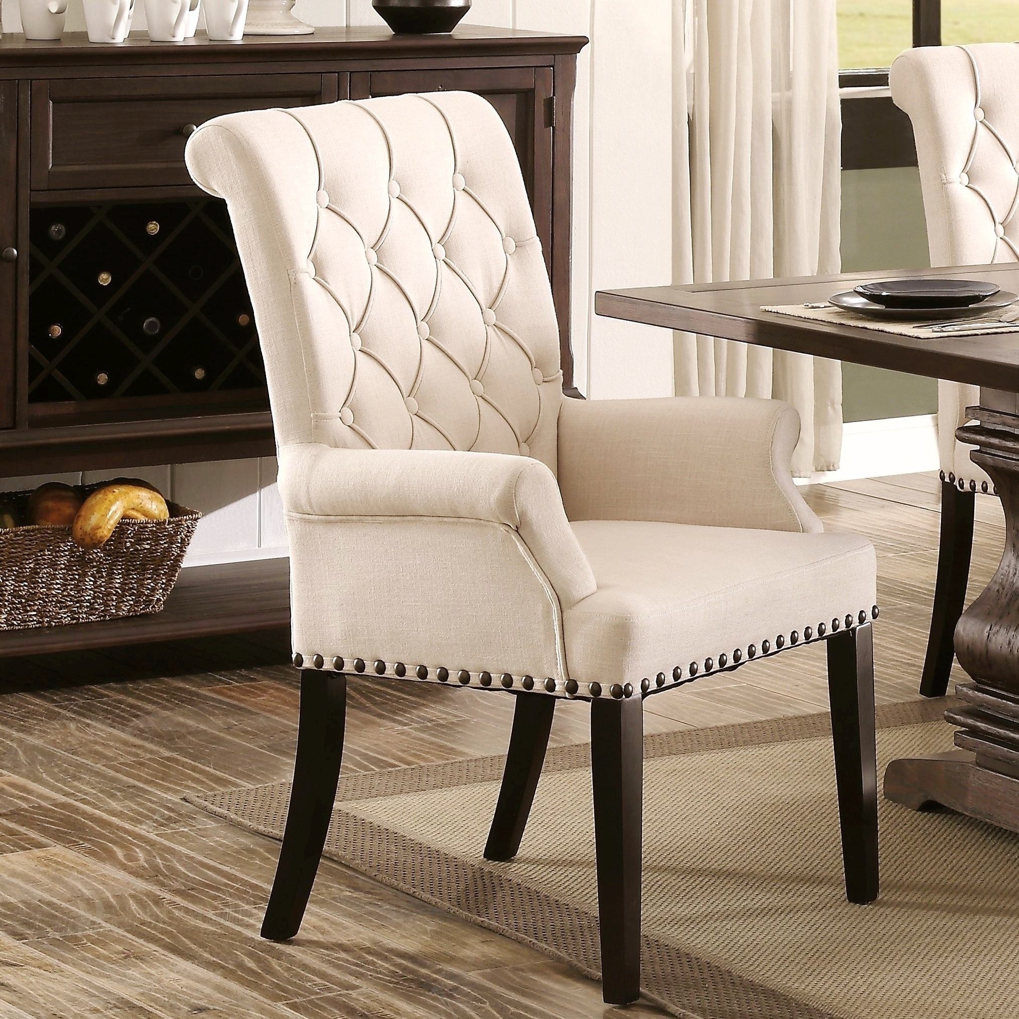 Shop Decorative Rolled Button Tufted Arm Chair With Nailhead Trim