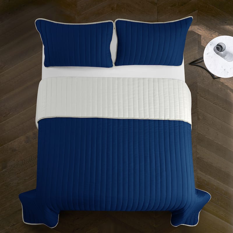 Rita Solid Reversible Quilt Set - Full - Queen - Navy - 3 Piece