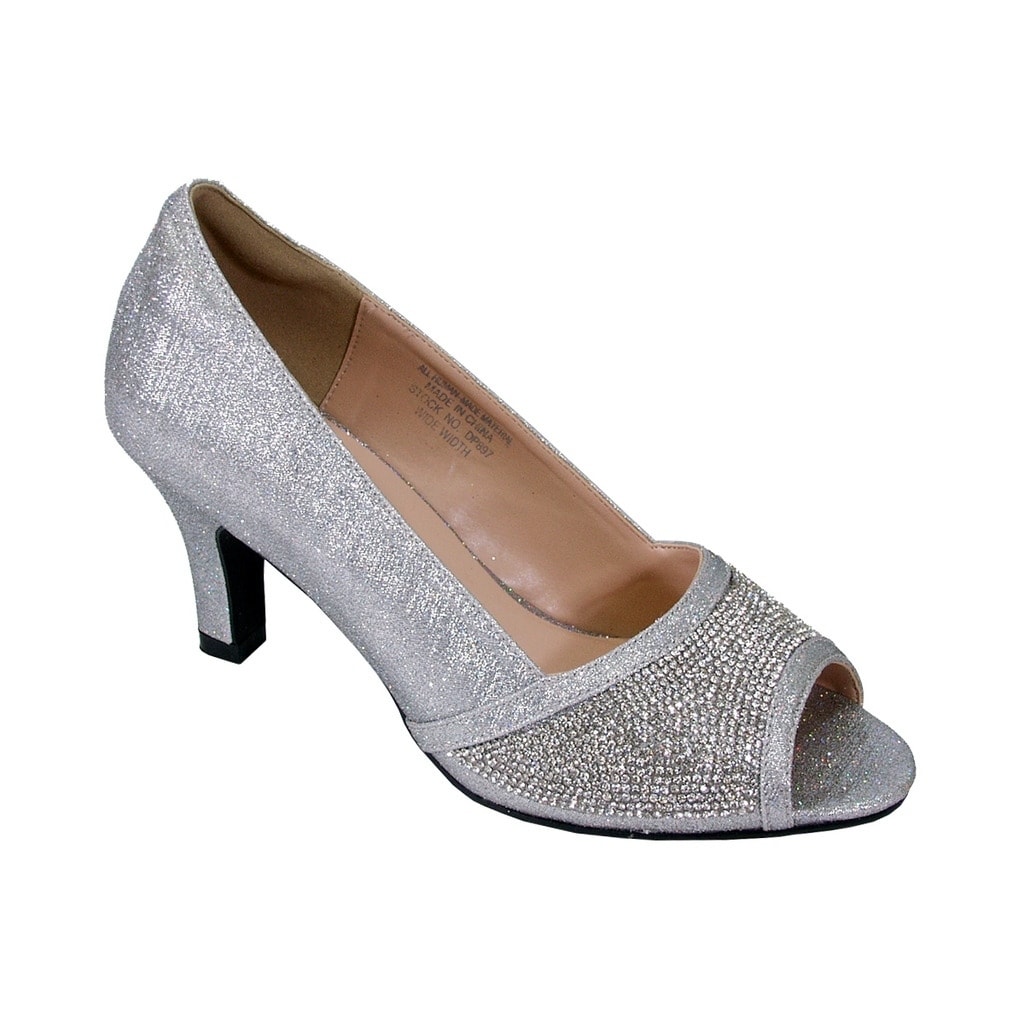wide heel silver shoes