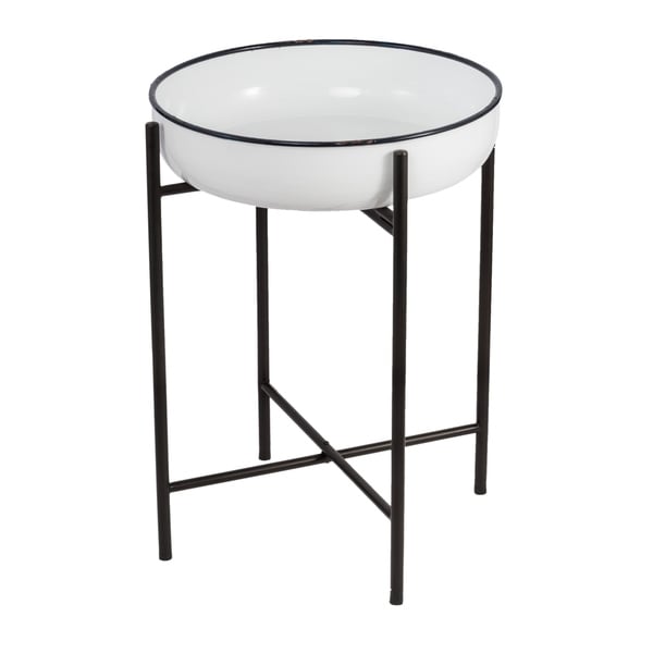 Classic Vintage White and Black One-Tier Metal Bowl on Stand