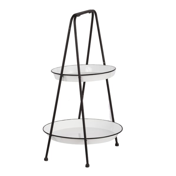Classic Vintage White and Black Two-Tier Metal Tray Shelf