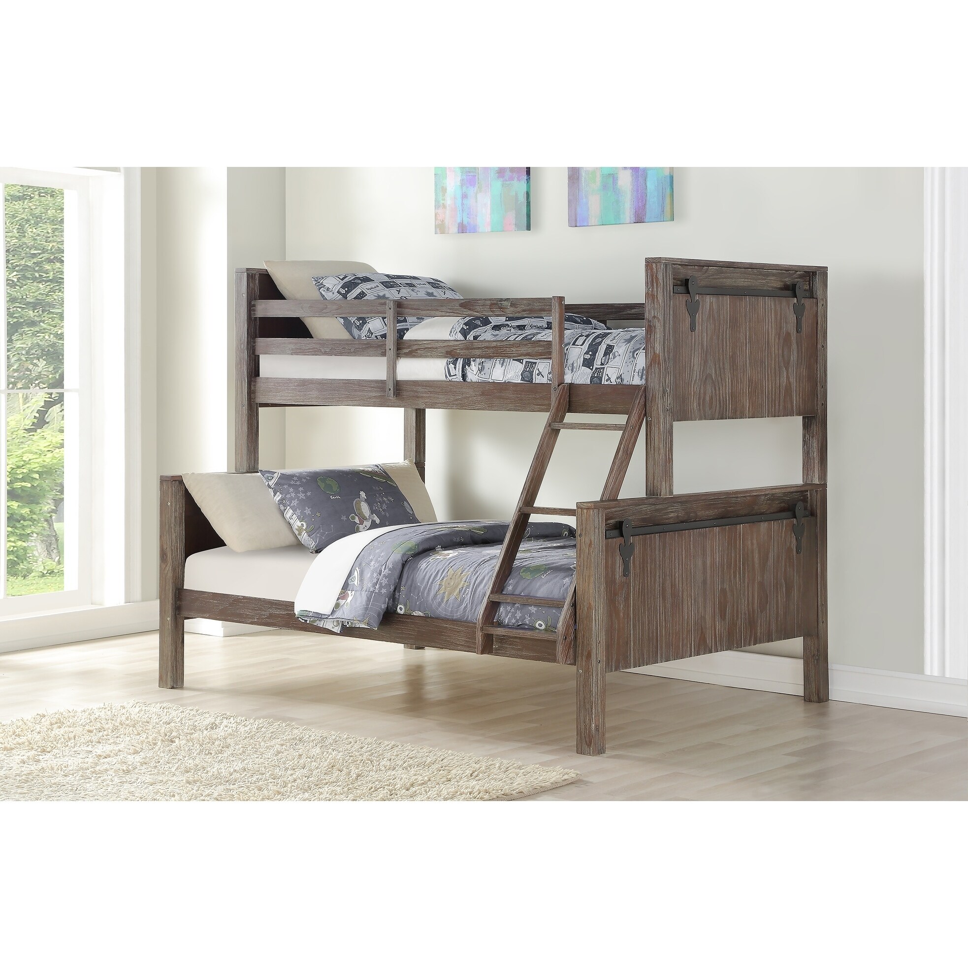 Shop Twin Over Full Barn Door Bunk Bed In Brushed Shadow On Sale