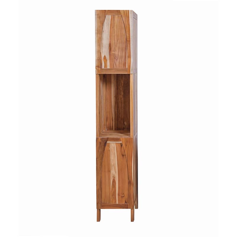 EcoDecors Tranquility Solid Teak Bathroom Linen Tower Closet in EarthyTeak Finish