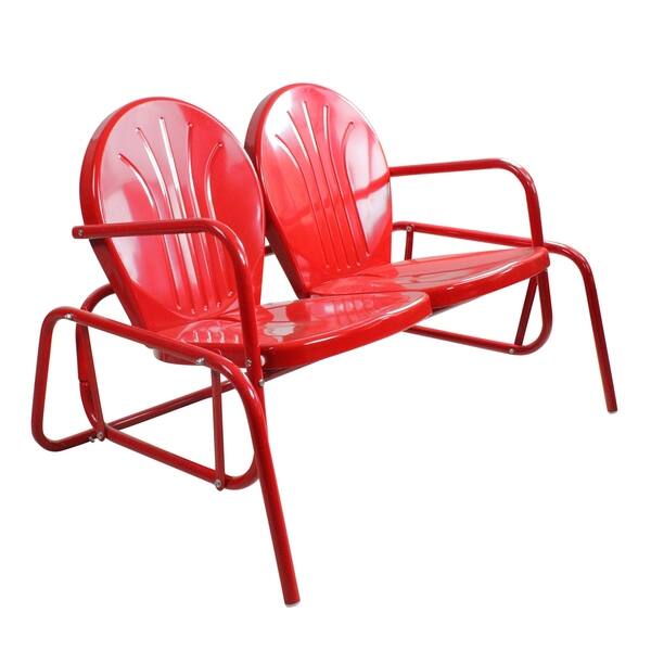 Vibrant Red Retro Metal Tulip Outdoor Double Glider Metal Tulip Outdoor Double Glider