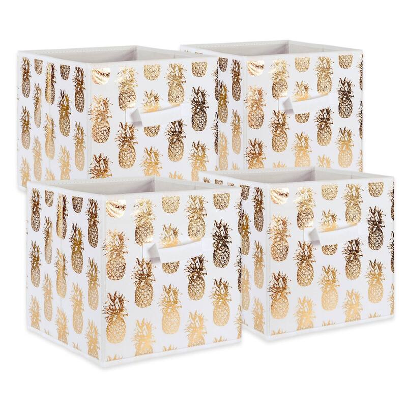 DII Nonwoven Polyester Cube Pineapple - Small - Set of 4 - White / Gold