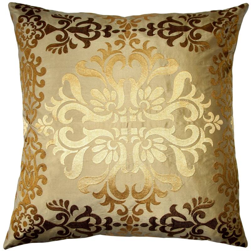 Sumatra Gold Wreath Embroidered Silk 21x21 Throw Pillow with Polyfill Insert Bed Bath & Beyond