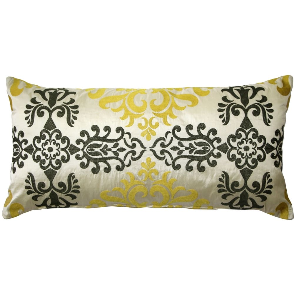 Sumatra Medallion Silk 12x24 Throw Pillow with Polyfill Insert, Yellow