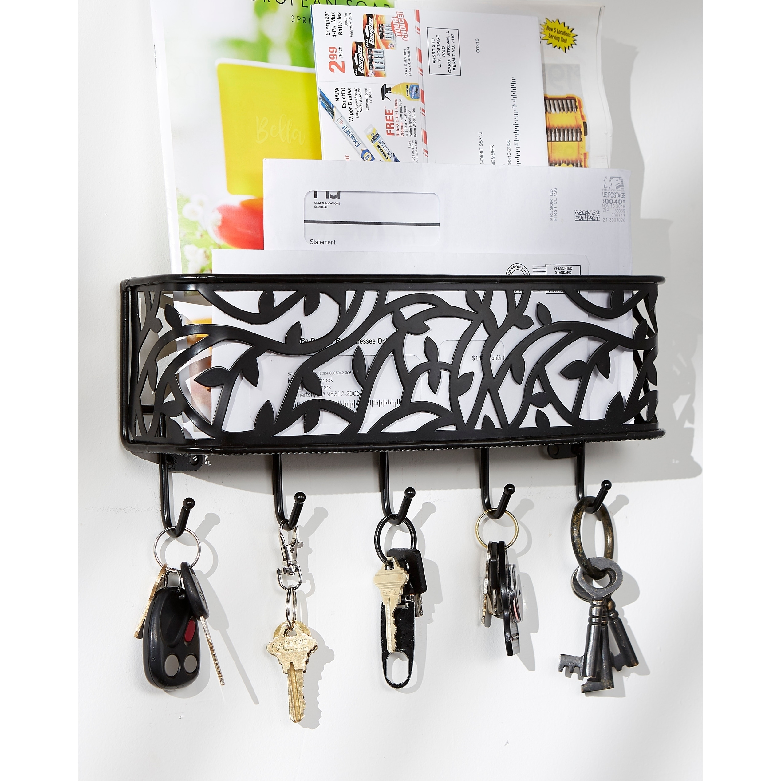 Key hook holder, mail manager and kitchen storage for wall decoration