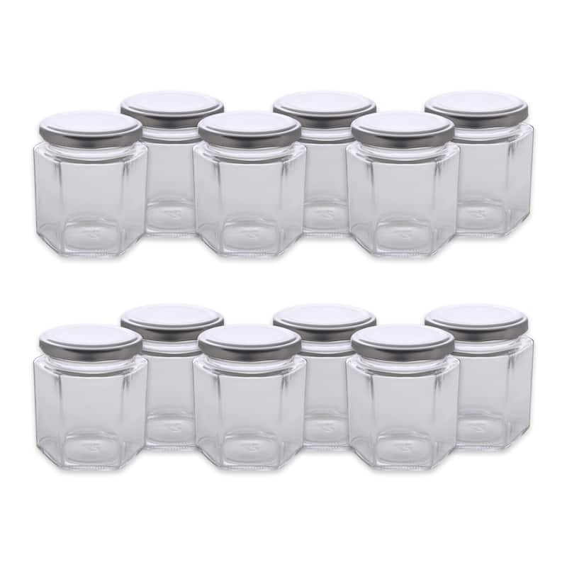 DII(Set of 12) Hexagon Jars With Silver Lids - N/A