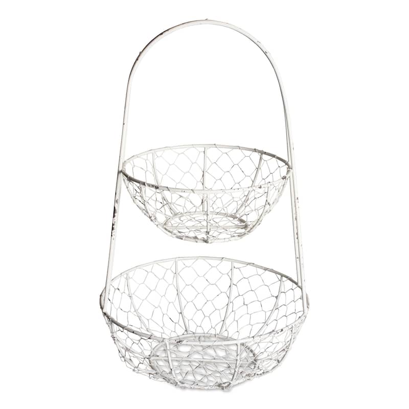 DII Chicken Wire Tiered Stand - Antique White - 2 Tier Standing Basket