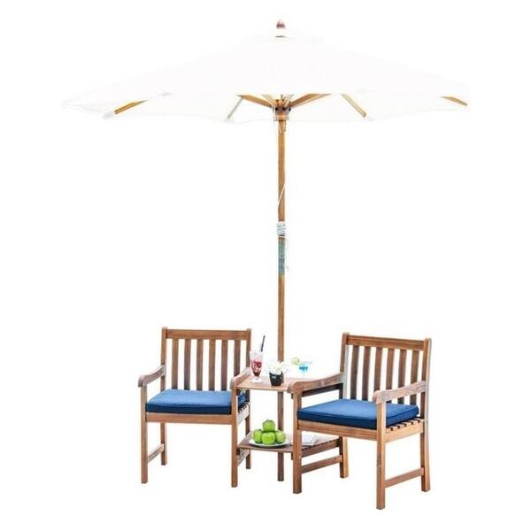 Shop Black Friday Deals On Honey And Bee Acacia Double Chair Table Center With Umbrella Insert Overstock 28524066