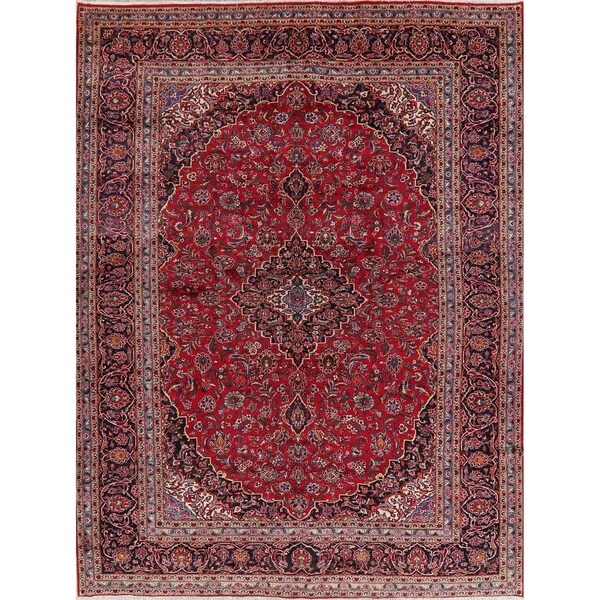 Vintage Kashan Medallion Oriental Hand Knotted Wool Persian Area Rug - 13'4" x 10'1"
