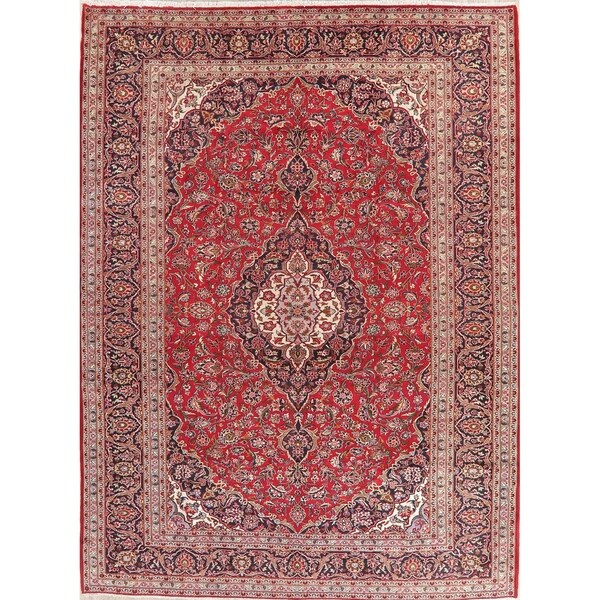 Vintage Kashan Medallion Oriental Hand Knotted Wool Persian Area Rug - 13'2" x 9'8"