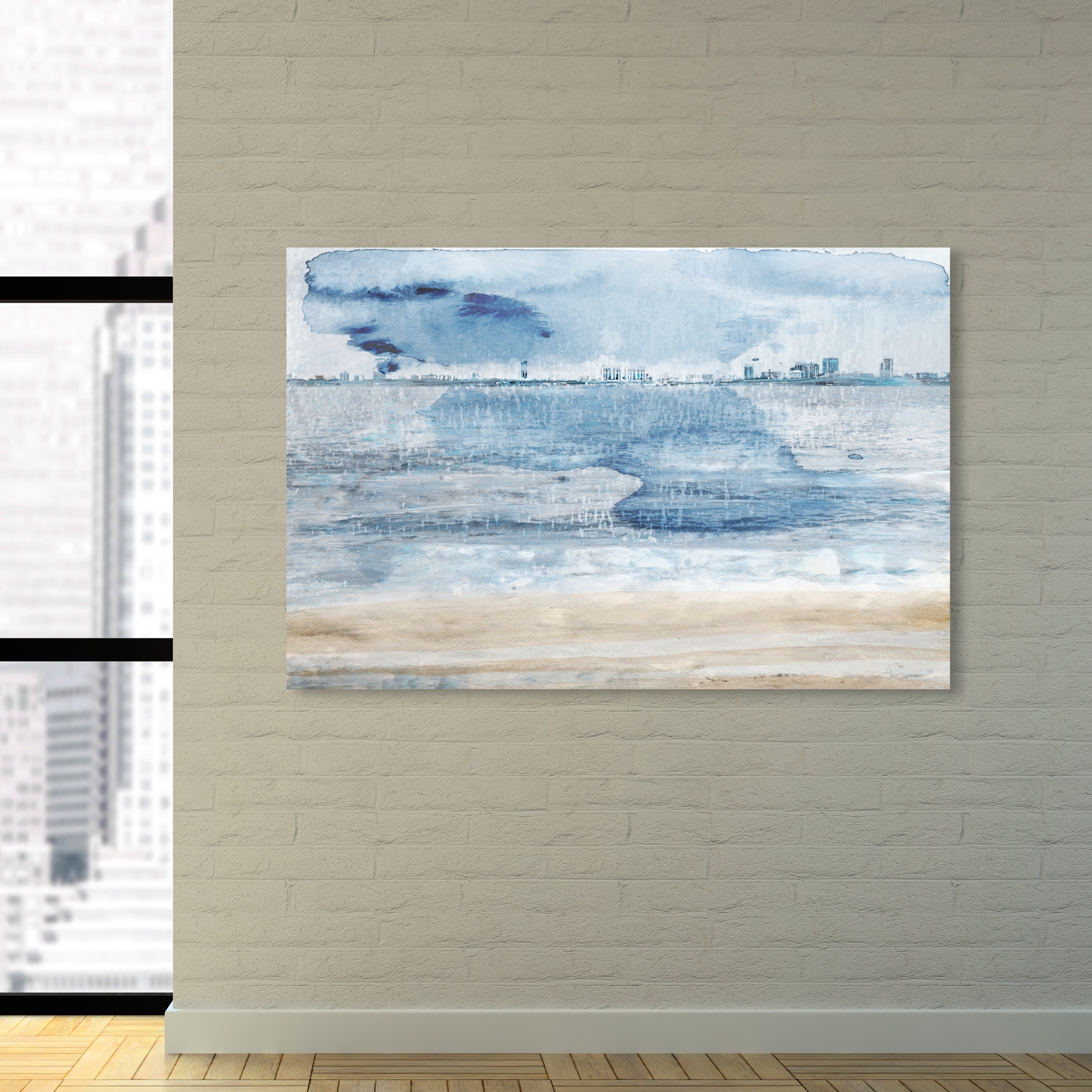Oliver Gal 'Miami Bay' Cities and Skylines Wall Art Canvas Print - Blue, Yellow