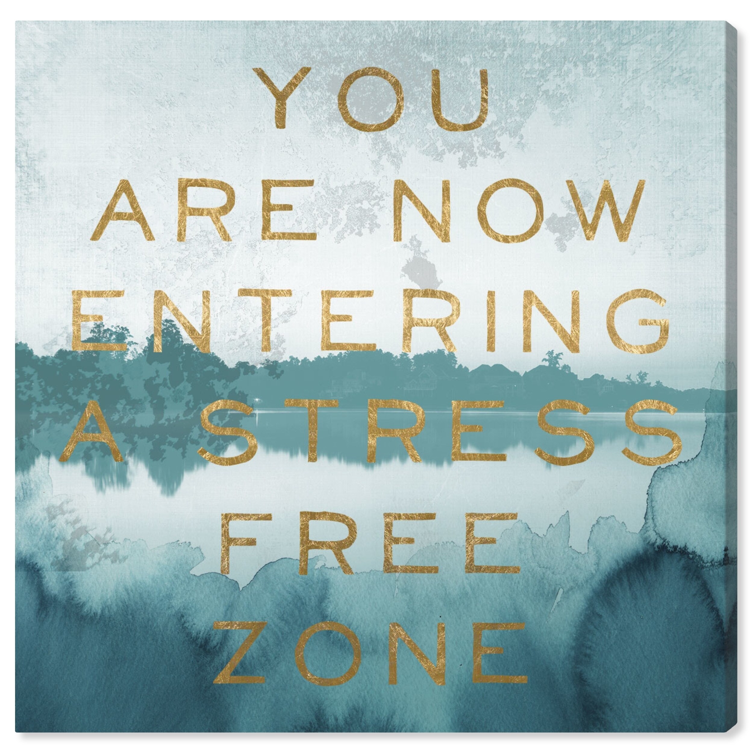 Oliver Gal 'Stress Free Zone' Typography and Quotes Wall Art Canvas Print - Blue, Gold