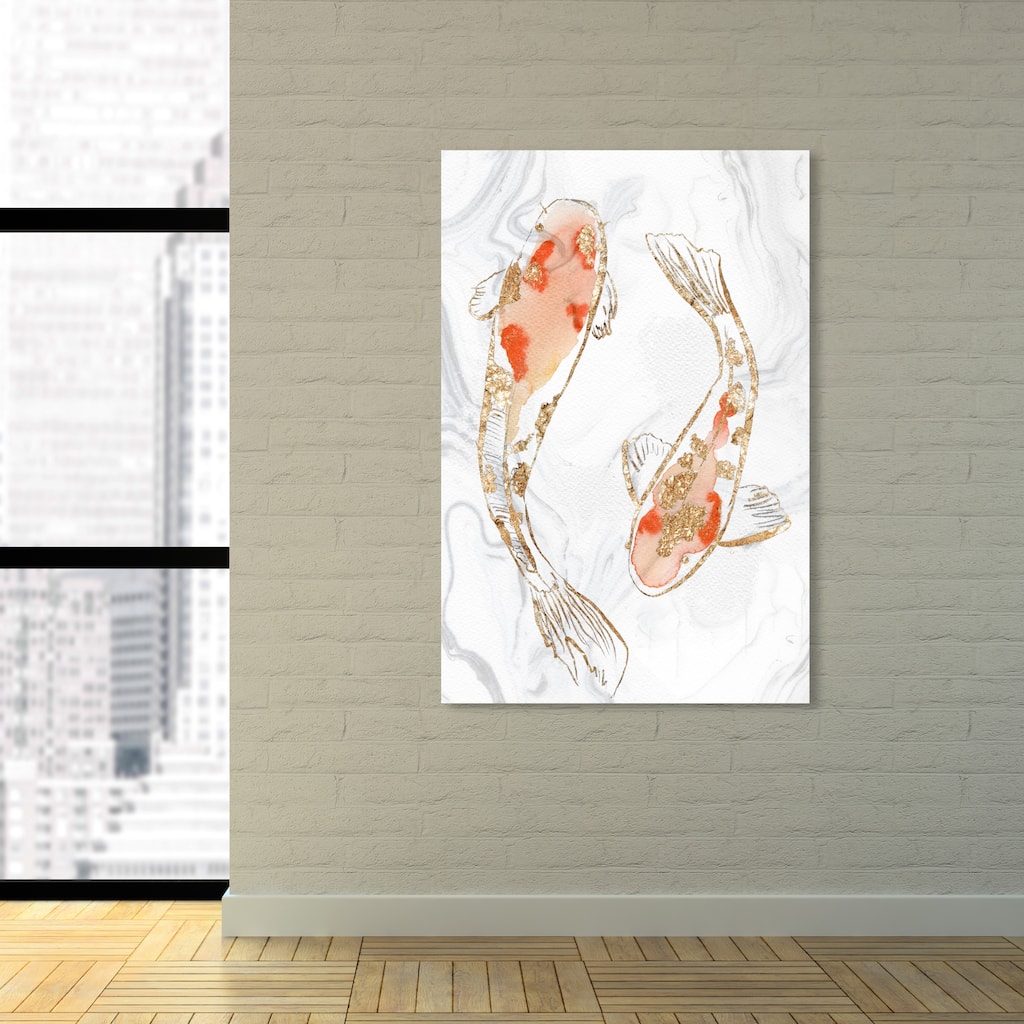 Oliver Gal 'Two Koi Fish Marble by Julianne Taylor Style' World and Countries Wall Art Canvas Print - Orange, Gold