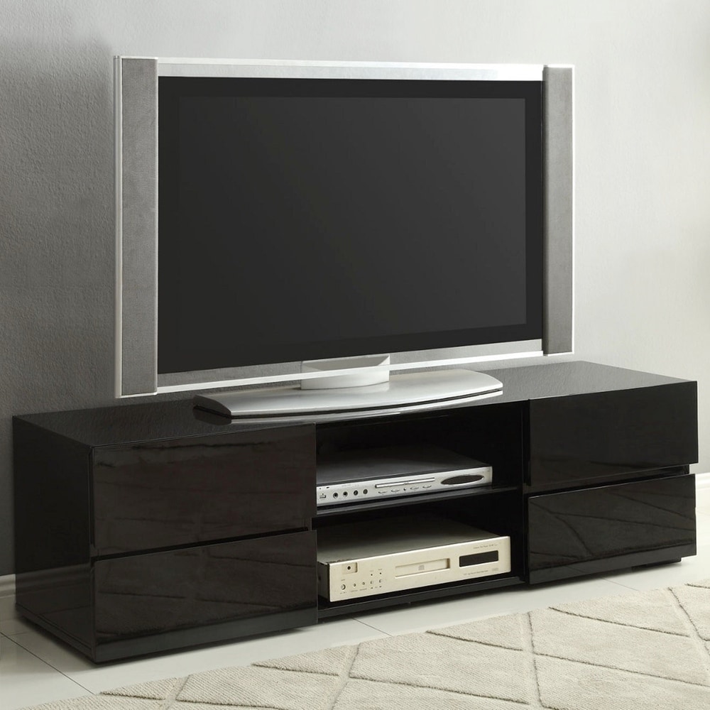A Line Furniture Modern Design Glossy Black Entertainment Center TV Console with Drawers