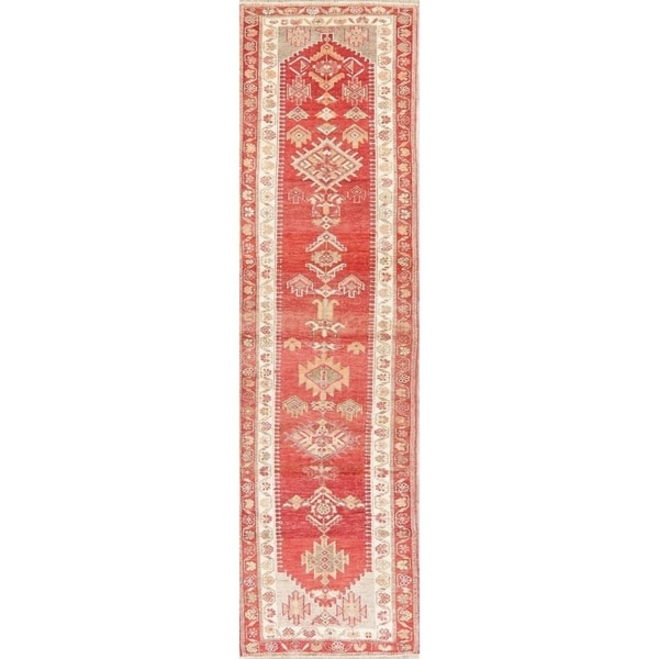 Vintage Vegetable Dye Oushak Oriental Hand Knotted Wool Turkish Rug - 10'8" x 2'11" Runner