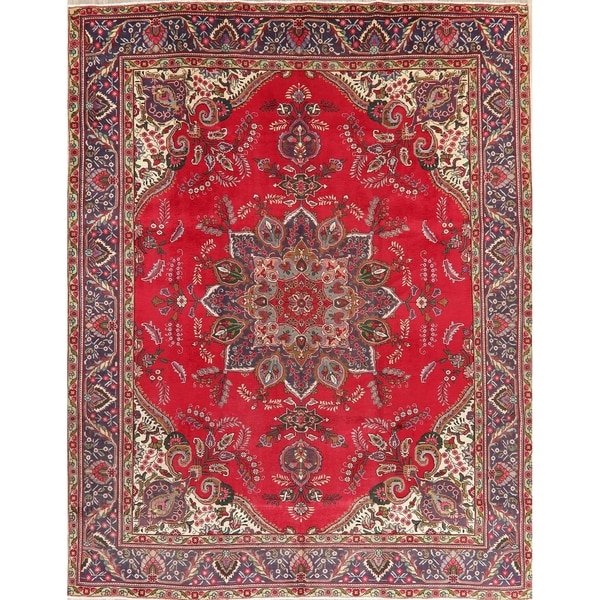 Vintage Tabriz Medallion Oriental Hand Knotted Wool Persian Area Rug - 12'10" x 9'10"