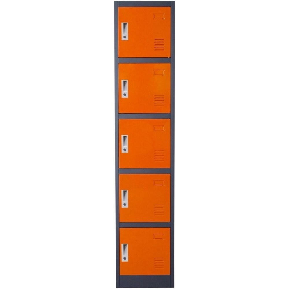 Metal Storage Locker Steel Locker Metal Cabinet Tall 5 Compartments 10 Keys Grey