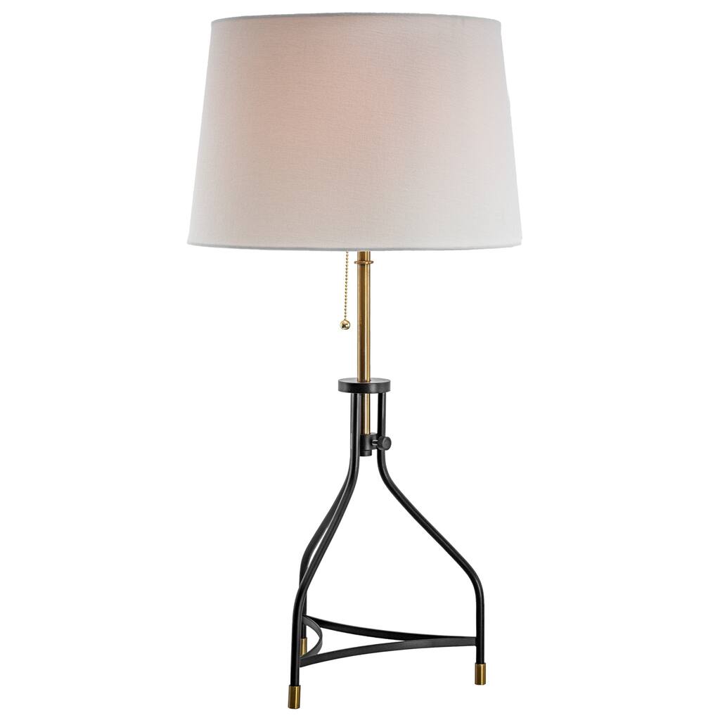 Black & Gold Metal Adjustable Tripod Table Lamp w/ Drum Shade 19-30" - N/A