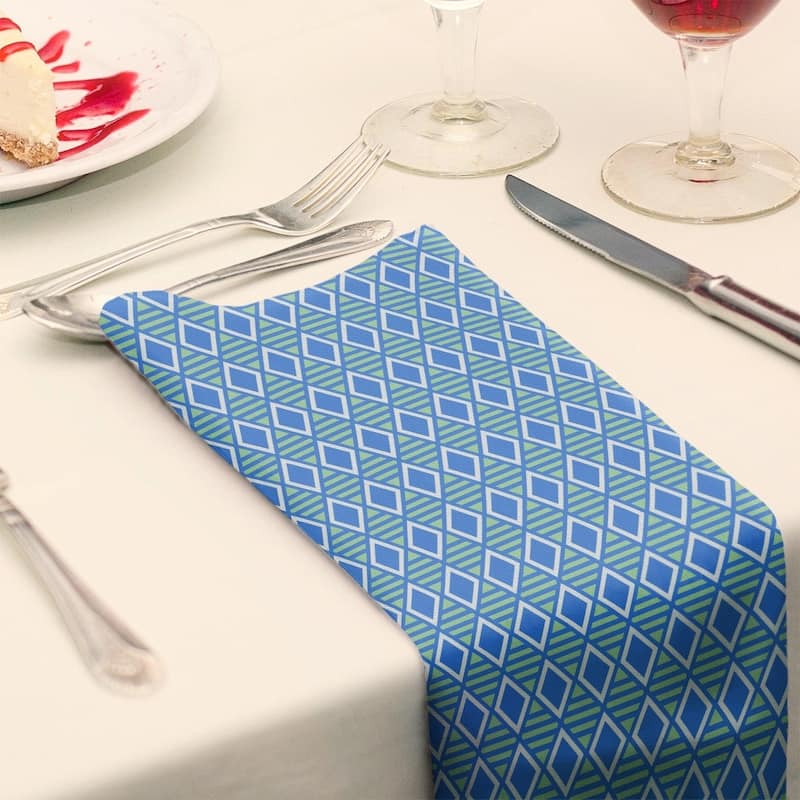 Two Color Geometric Diamonds Napkin - 10 x 10 - Blue & Yellow - Cotton Blend