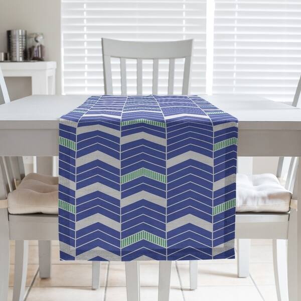 slide 2 of 30, Two Color Lined Chevrons Table Runner 16 x 72 - Cotton Blend - Blue & Green