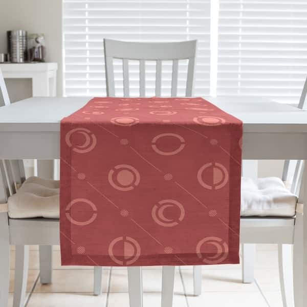 slide 1 of 32, Monochrome Moon Phases Pattern Table Runner 16 x 72 - Cotton Blend - Red