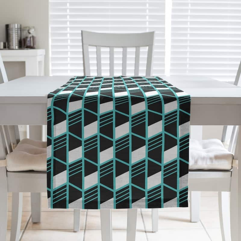 Classic Geometric Stripes Table Runner - 16 x 72 - Polyester - Teal