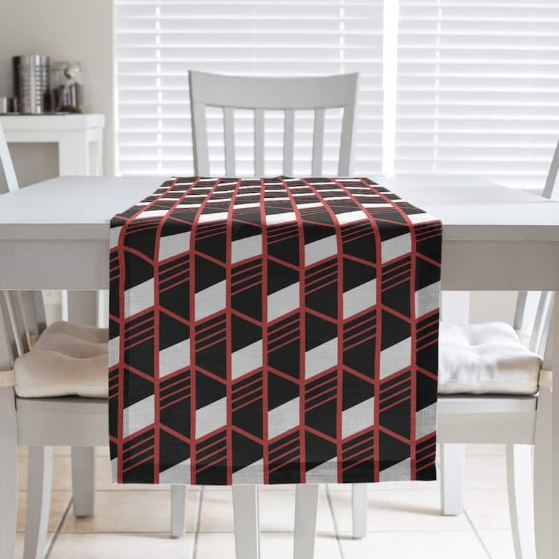 Classic Geometric Stripes Table Runner - 16 x 72 - Polyester - Red