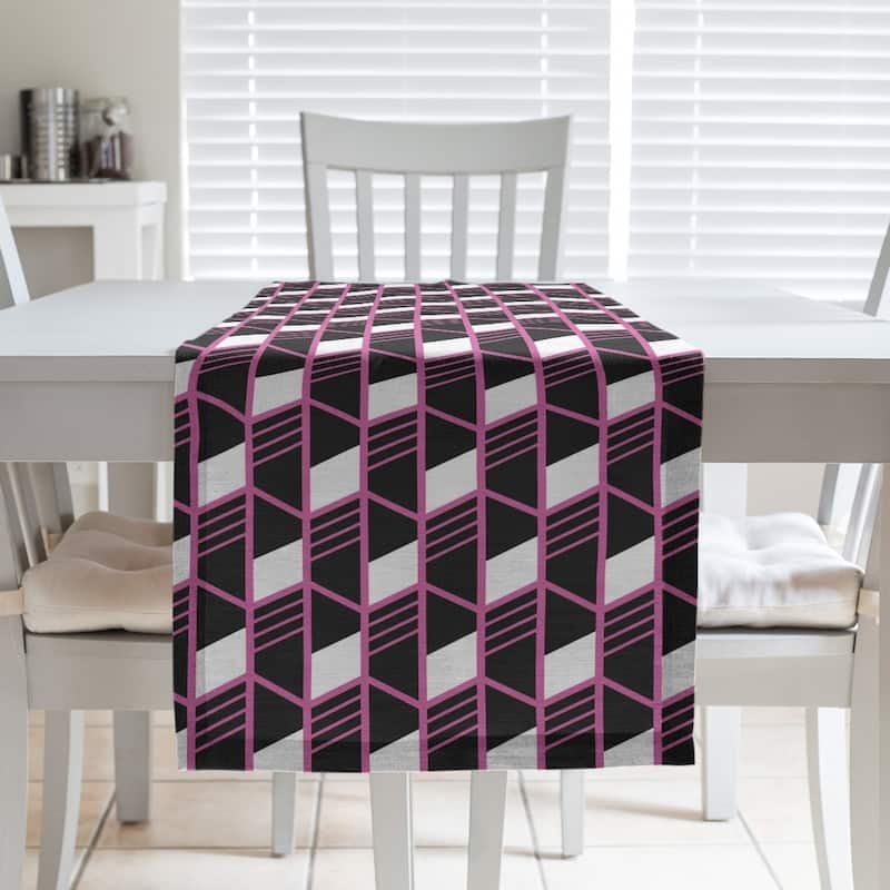 Classic Geometric Stripes Table Runner - 16 x 90 - Cotton Blend - Pink